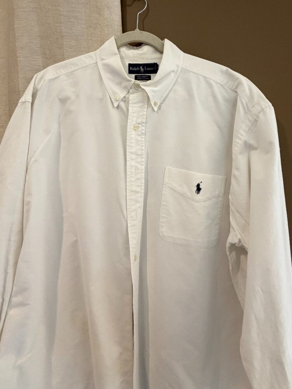 Ralph Lauren White Oxford Button Down Long Sleeve Office Business, Size Large